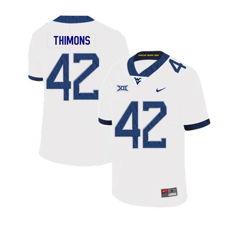 2019 Men #42 Logan Thimons West Virginia Mountaineers College Football Jerseys Sale-White - Click Image to Close